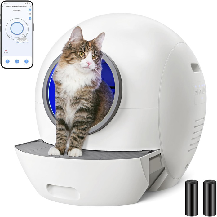 Автоматичний електричний туалет для котів ELS PET XXL з самоочищенням, додатком, смарт-сповіщенням та моніторингом здоров'я, для 2-4 котів, білий