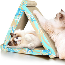 Кігтеточка RUMUUKE Трикутна 3 в 1 з гофрокартону для котів, з котячою м'ятою, блакитний морський звіз