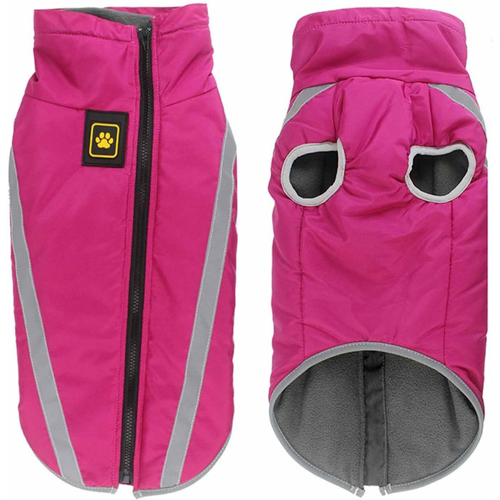 Зимова куртка Monkimau для великих собак XL-6XL | Водовідштовхуюча куртка-мандель для собак з світловідбиваючими смугами, прихованою блискавкою та гумкою (Рожева, 3XL)