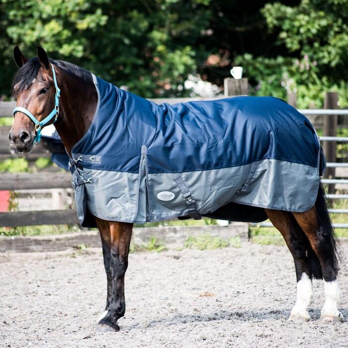 Regendecke eQuitack Winterdecke Turnout 100% Wasserdicht 600D з флісом Highneck, Navy/Grau, 165x165 см