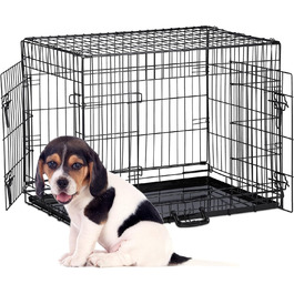 Клітка для собак Relaxdays: для дому та автомобіля, HBT 87x122x80 см, сталева, чорна, з ручкою та двома дверцятами (розміри внутрішні: 54x77x59 см)