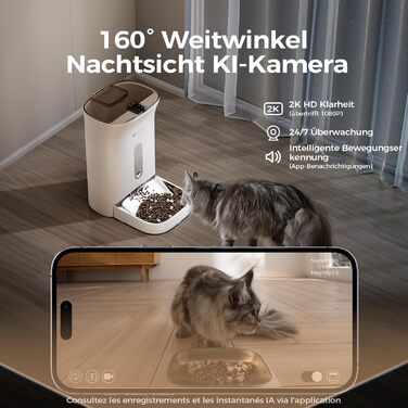 Автоматична годівниця для котів Amicura F1 Pro з 2K камерою, Wi-Fi 2.4G/5G, 4.5 л, нічне бачення 160°, антиблокувальна система, захист свіжості, керування через додаток