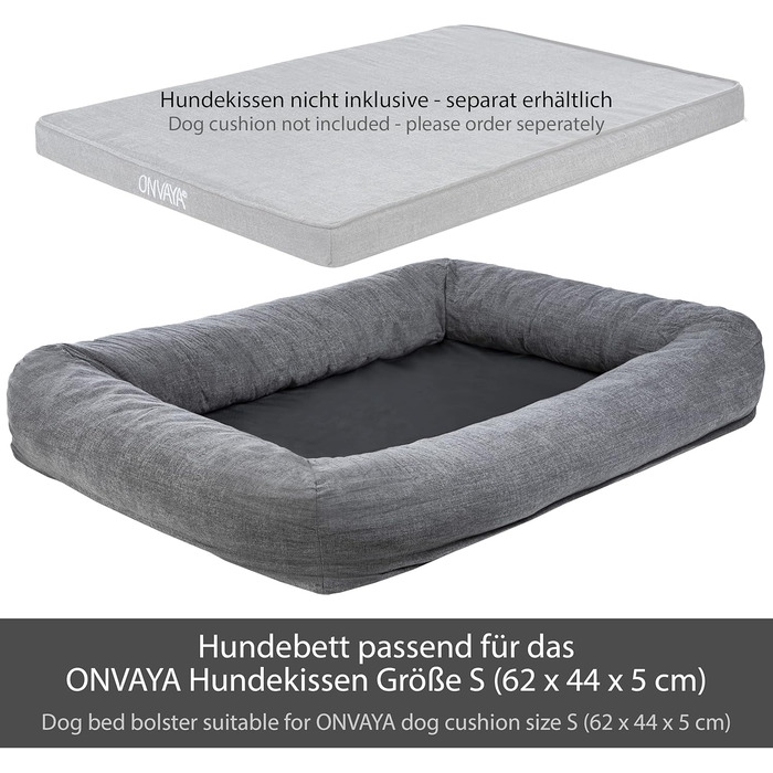 Ліжко для собак ONVAYA® з ортопедичним килимком | М'яке та затишне собаче ліжко-софа | Ліжко-диванчик з високим бортиком | Сірий колір, розмір S (82x64x18 см)