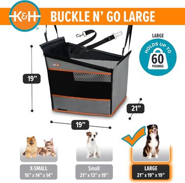 Автокрісло для собак K&H Pet Products Buckle N' Go, велике, сіре, 53 x 48 x 48 см