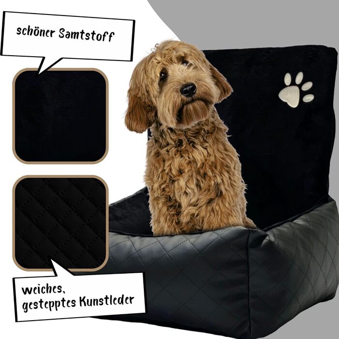 Автомобільний лежак для собак Golden Dog з ременем безпеки, 73 x 56 см, шкірозамінник, чорний