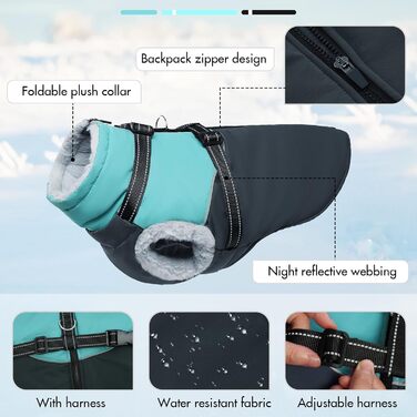 Водонепроникна та вітронепроникна куртка для собак великих порід з інтегрованим шлейкою та флісовою підкладкою, ідеальна для снігу та зими (XXXX-Large, Зелений)