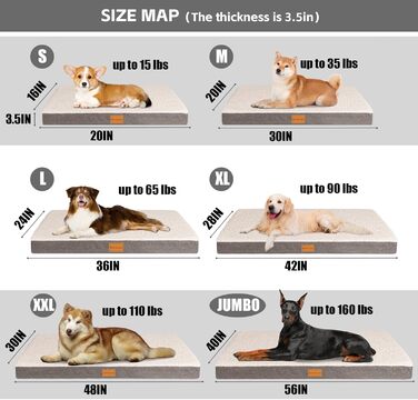 Ортопедичне ліжко для собак Patas Lague, велике, 91,4 x 61 см, м'яке, водонепроникне, з піною, знімний, пральний чохол, неслизьке дно, рожевий (JUMBO:56x40x3.5 IN, слонова кістка)