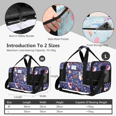 PETCUTE Транспортна сумка для котів та собак, складана, з плечовим ременем, схвалена авіакомпаніями, дихаюча, знімний килимок, M, Marineblau (Морський блакитний)