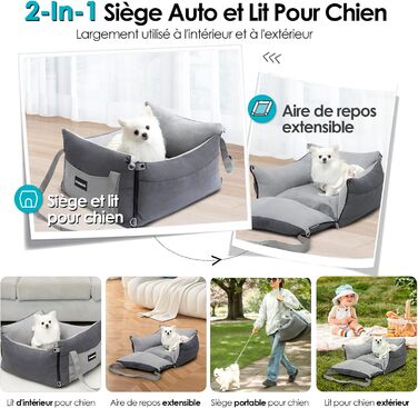 Автокрісло для собак, кошик для тварин, переноска для авто, з висувним лежанкою, безпечний кріплення, зелений/сірий