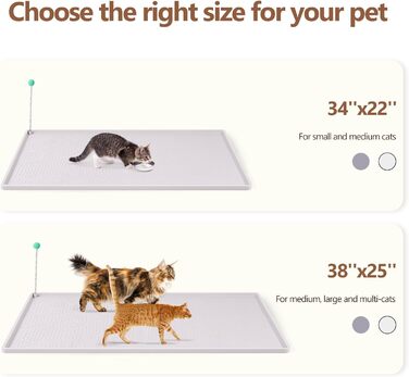 Килимок для котячого туалету Bartuke з іграшкою-м'ячиком, 86 x 56 см, силіконовий, контролює розсипання, м'який для лапок, легко миється (Білий)