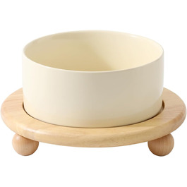 Підвищений годівниця для собак та котів Havniva, кераміка, бежевий, з підставкою (15.2 см)