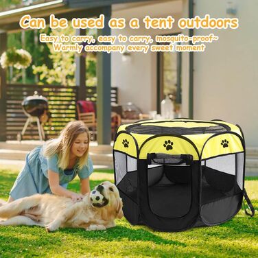 Клітка-забіг для цуценят та тварин, 74x74x43 см. Клітка-вольєр для собак, котів, кроликів та дрібних тварин для використання в приміщенні та на вулиці (жовта, восьмикутна)