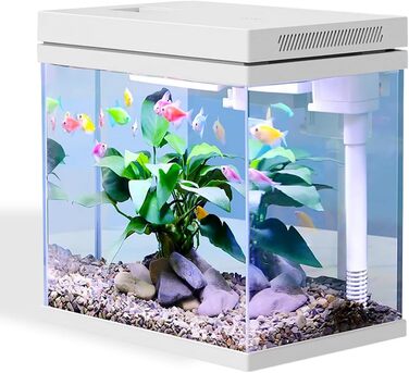 Акваріум 16 л Nano із скла з LED-підсвіткою, фільтр-системою та фільтр-болами, для прісної та морської води (білий)