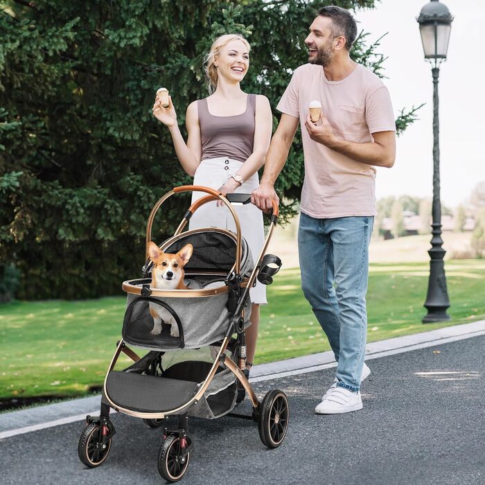 Візок для собак YITAHOME 3в1, до 22 кг, з алюмінієвим каркасом, амортизаторами, рюкзаком та тримачем для напоїв (сірий)