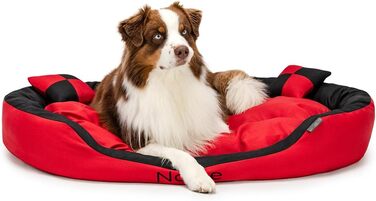 Ліжко для собак Lionto 4-в-1 з двостороннім подушкою, 85x70 см, з міцного оксфорду, з глибоким входом, водовідштовхувальне, з декоративною подушкою, для собак та котів усіх розмірів (червоний/чорний, L 110 x B 80 x H 23 см)