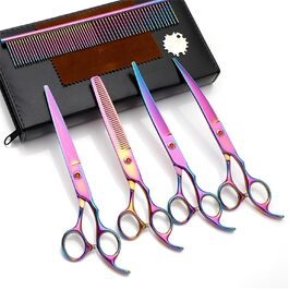 Набір професійних ножиць для грумінгу собак та котів 5-в-1, 7.0 дюймів, з нержавіючої сталі 440C, включає секатор, вигнуті та прямі ножиці, гребінець для шерсті