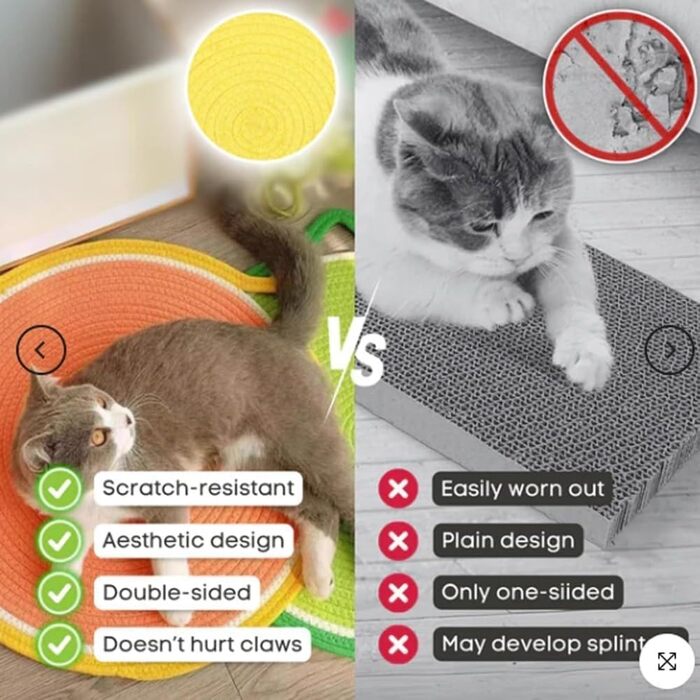 Килимок для дряпання котів Kratzwunder, з натурального бавовняного мотузка, сірий, 43x43 см