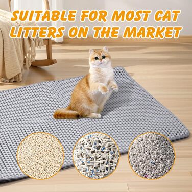 Килимок для котячого туалету Ondware, 117.8 x 66 см, двошаровий, вологостійкий (сірий)