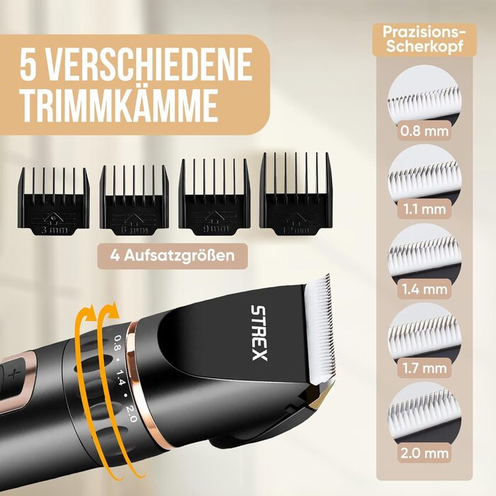 Машинка для стрижки собак Strex - тиха, бездротова, 5 режимів, для всіх типів шерсті (також для котів)