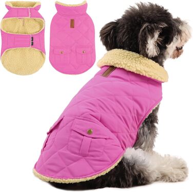 Зимовий теплий верхній одяг для собак Queenmore: флісова куртка для дрібних порід (Такса, Чихуахуа, Пудель, Бульдог, Бігль), розмір S, рожевий