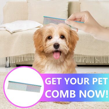 Гребінець для собак та котів, нержавіюча сталь, заокруглені зубці, 19 x 3,5 см