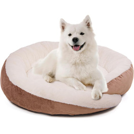 Кругле ліжко для собак Wallace & Jones Grace - зручне лежання для середніх собак | М'яке ліжко з бортиками, неслизьке | Колір коричнево-бежевий | Розмір M | 60 x 60 x 18 см