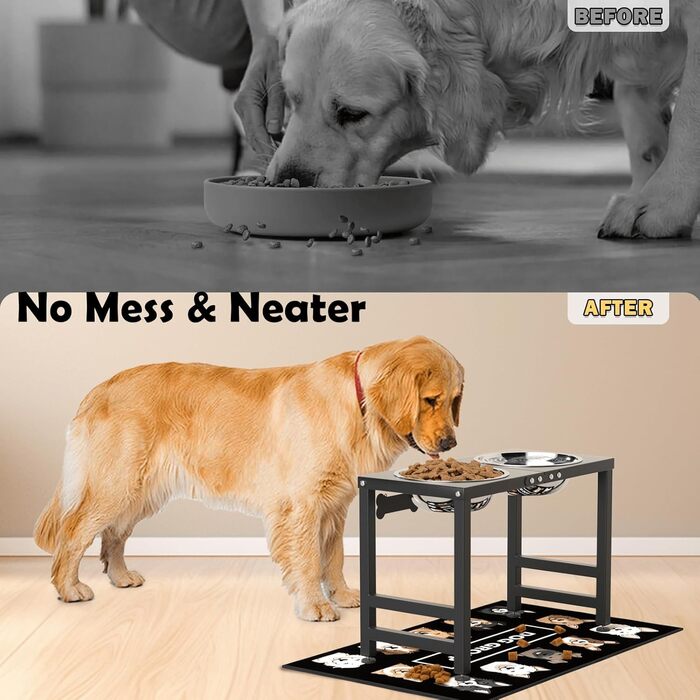 Підвищені годівниці для собак великих та екстра-великих порід, підставка для мисок з нержавіючої сталі (2,863 г) та не проливаючим килимком, годівниця висотою 43,2 см для великих порід, висота: 43 см (чорний)