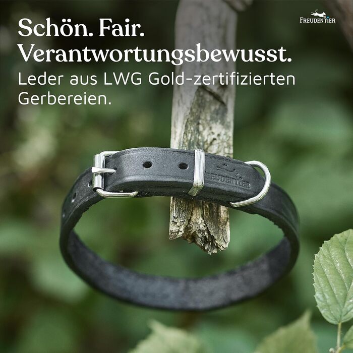 Шкіряний нашийник для собак Freudentier Alsterufer - ручної роботи, з сертифікованої шкіри, для малих, середніх та великих собак (Midnight, 29-40,5 см)