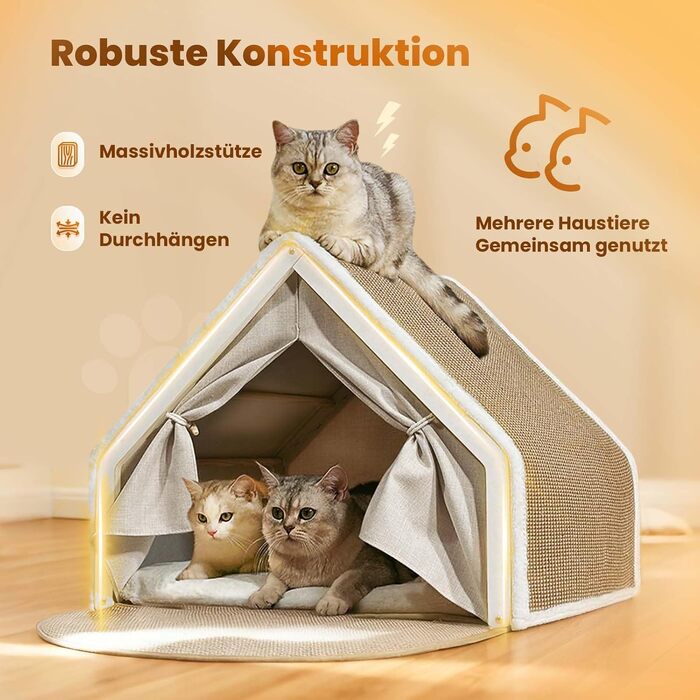 Будиночок для котів 2-в-1: Подрядний стовпчик з сизалю та печера-намет для котів, бежевий 64x50x50 см