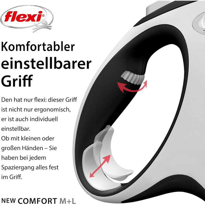 Рулетка для собак Flexi New Comfort, трос 8 м, до 50 кг, чорна, розмір L