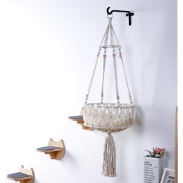 Котяча гамака SHENGOCASE макраме Boho з 3 рівнями, настінне підвісне ліжко для котів, 33 см, з кріпленням, для домашніх котів