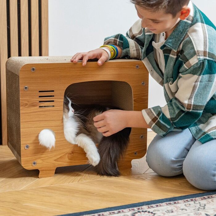 Petsona Кігтеточка для котів з натурального картону - ігровий майданчик, килимок, іграшка для самостійних розваг, 45x38x24,5 см