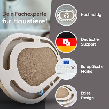 PAWZONE Драбина-крізь-стіну для котів, 72x45 см, двостороння, знімні елементи, іграшки, XXL картон, MDF, біла