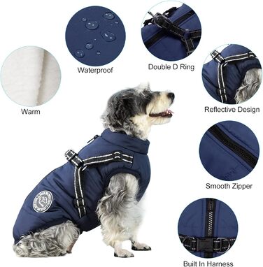 Зимова жилетка для собак - тепла жилетка для собак, курка для собак, одяг для домашніх тварин, для катання на лижах, без рукавів, з підкладкою, з нагрудником, темно-синій, розмір S
