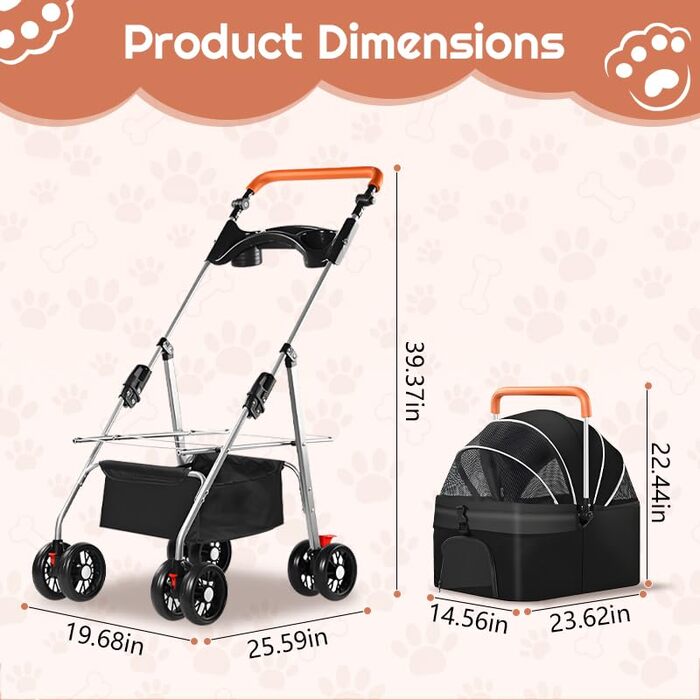 Візок для тварин Simcat: для собак та котів, складаний, з поворотними колесами (блакитний)