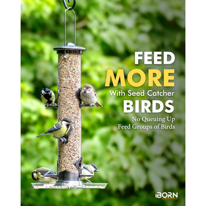 Годівниця для птахів iBorn з 6 місцями для підльоту, 20 см тарілка, з алюмінію, 38 см (чорна)