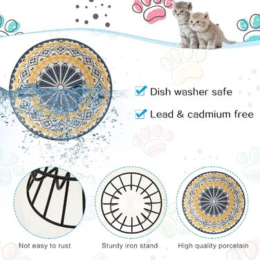 Набір мисок для котів Mifoci (8 шт.) з підняттям: керамічні миски для корму з 4 антиковзними підставками, 14 см, дизайн Мандала