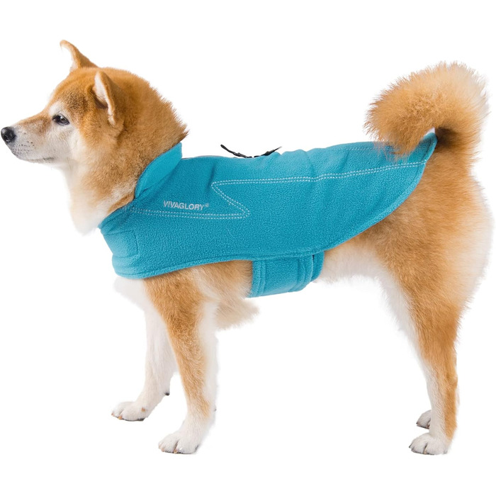 Тепла флісова куртка VIVAGLORY для собак, XXS, блакитна. З отвором для шлейки, регульована, з світловідбиваючими елементами. Підходить для собак з обхватом грудей 29-40 см.