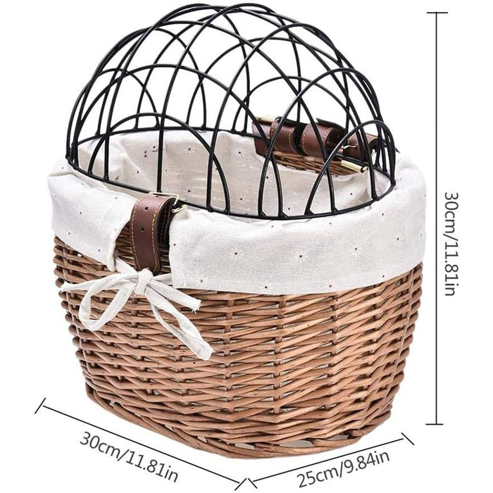 Кошик для тварин на велосипед, плетіння з лози, для собак та котів, передній кошик для тварин з сітчастою кришкою, швидкоз'ємний, чорний