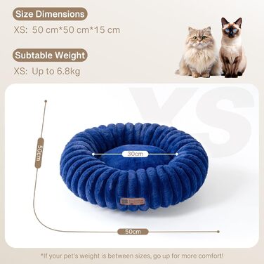 М'яке ліжко для котів MEWOOFUN 50x50 см, Marineblau (морська синя), з неслизьким дном, заспокоююче, для котів