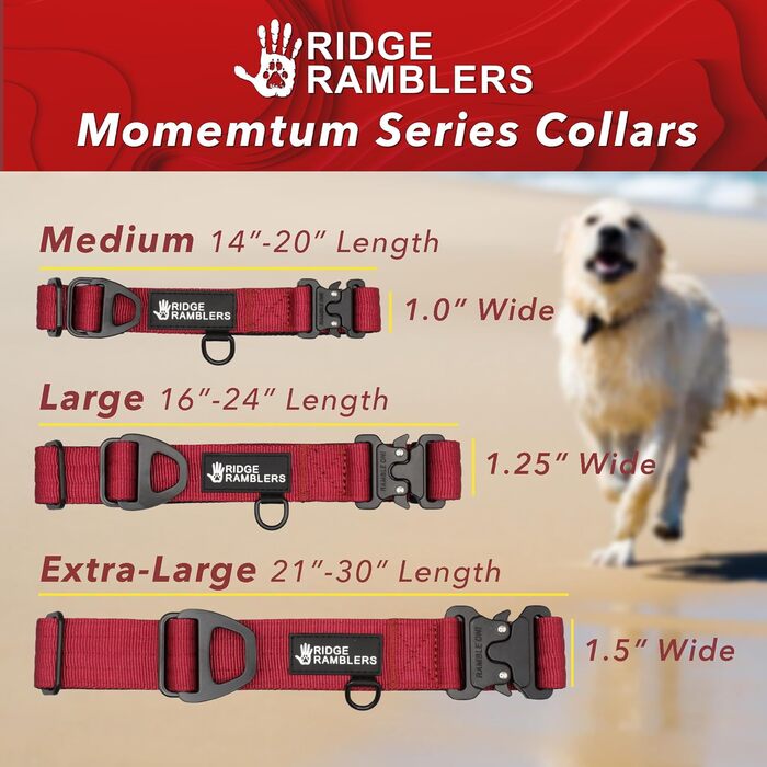 Ridge Ramblers міцний нашийник для собак, 3,8 см, тактичний, із швидкознімною металевою пряжкою, неопренова підкладка, військова якість