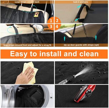 Накладка на сидіння для собак, гамак для заднього сидіння, водонепроникна, зносостійка, протиковзна, підходить для більшості авто, вантажівок, SUV, мініванів, ідеальна для великих та активних собак, Чорний, розмір 54'' x 58''