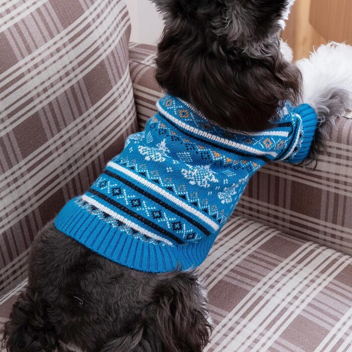 CuteBone Синій пуловер для собак зі сніжинками, одяг для цуценят, теплий светр, зимова куртка для маленьких собак, з отвором для повідка DS72XL-DE XL Сніжинка