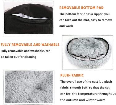 Заспокійливе ліжко для собак, у формі пончика, з плюшу, з блискавкою, придатне для прання в машині, для маленьких тварин, собак, котів, кошенят та цуценят, бежеве, 50 см, розмір S/50 см бежеве