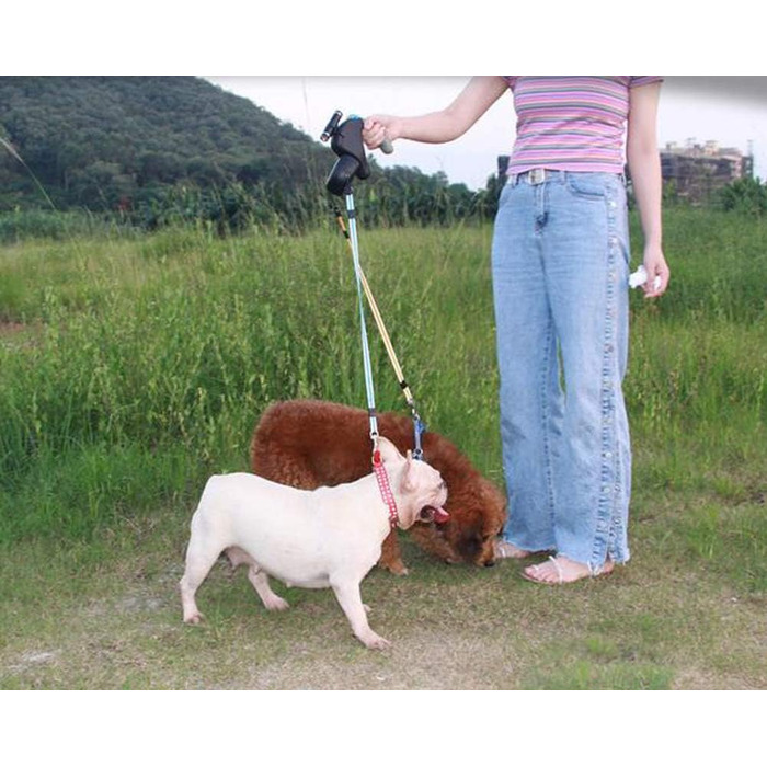 Висувна собача повідка, подвійна повідка для 2 собак, зручна ручка з піни, автоматична повідка, для великих та середніх собак, чорна