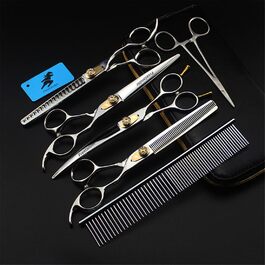Набір професійних ножиць для грумінгу тварин 7.0 дюймів, 440C нержавіюча сталь, для собак та котів, блакитний (золотий)