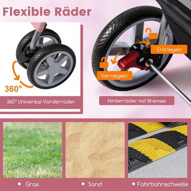 Візок для собак та котів COSTWAY, до 15 кг, рожевий, з сітчастими віконцями, тримачем для напоїв, кошиком та сонцезахистом