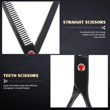 Професійна ножиця для стрижки волосся та текстуризації - чорний колір (2 шт.)