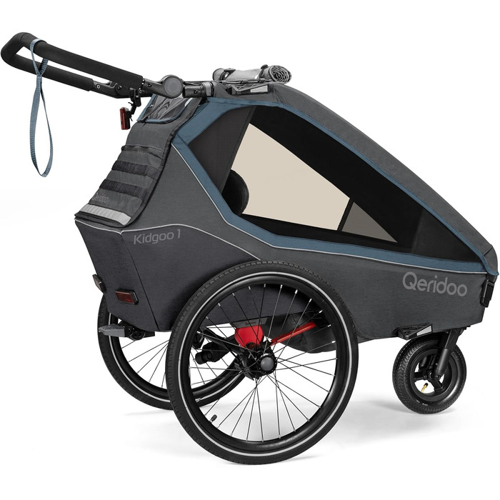 Qeridoo Kidgoo 1 Navy Blue - Причіп для велосипеда, прогулянковий візок для дітей, тренажер для ходьби, 38л, з амортизацією та ARS