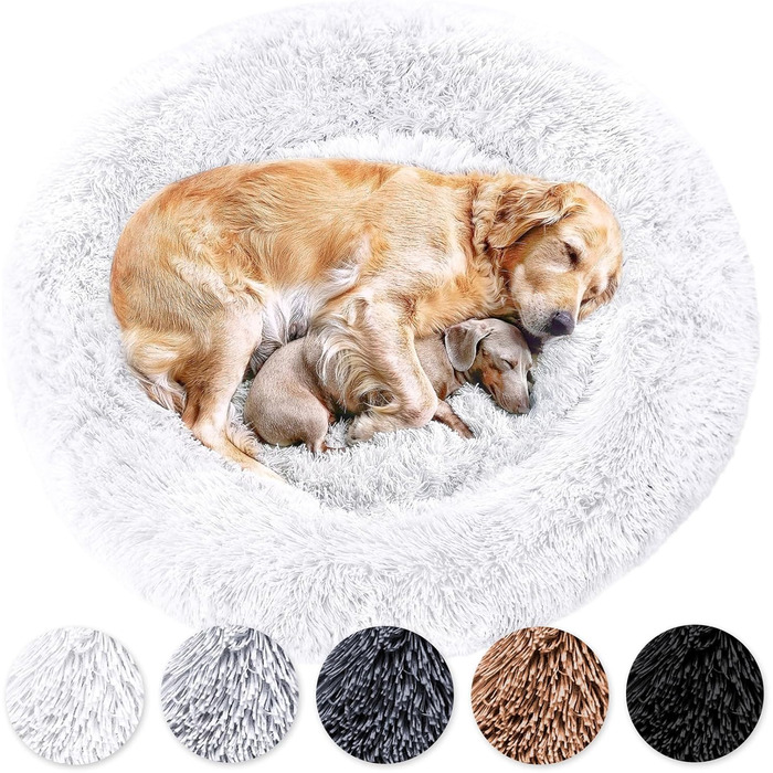 Крісло-лежанка для собак Donut - Оригінал - миється [M, 80см] М'яке ліжко для собак, корзина для собак, пухнасте ліжко для великих, середніх та маленьких собак (Білий, XS - 60см)